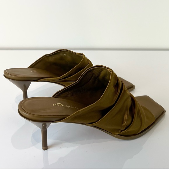 NEW 3.1 PHILLIP LIM OLIVE GREEN SATIN MULES - Picture 5 of 14